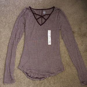 Burgundy and white striped long sleeve top